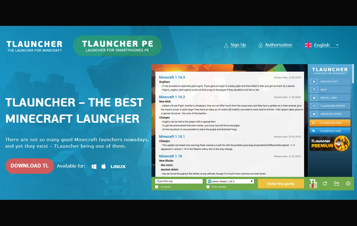 Официальная страница загрузки TLauncher